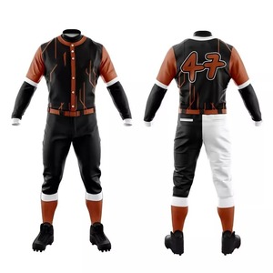 Uniforme de baseball pour hommes, maillot sublimé à manches longues, col mandarin, évacuation de l'humidité, noir, marron, blanc, numéros d'équipe 47 - Product Image 1