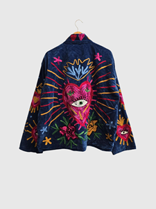 Chaqueta de Terciopelo con Bordado Floral de Manga Larga y Cuello Mao para Mujer, Talla Grande, Ropa de Otoño - Product Image 4