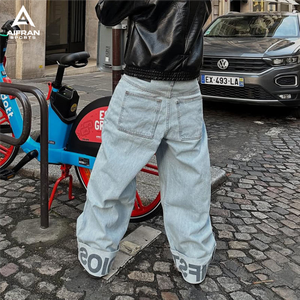 Aifran Sports – Jean ample en denim délavé pour homme, style streetwear, fournisseur en gros - Product Image 2