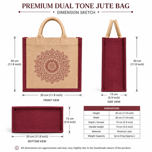 Sac fourre-tout en jute bicolore personnalisé de qualité supérieure, écologique, réutilisable, pour les courses et les cadeaux, avec poignée en coton, 30x30x15cm - Product Image 2