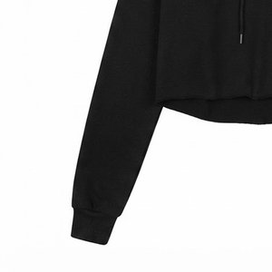 Nueva Sudadera con Capucha Corta Negra para Mujer con Logotipo Personalizado, Bordado Floral, Manga Larga, Informal, Tejida, para Otoño - Product Image 6