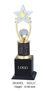 Trophée étoile en métal avec boule en verre et base dorée Modèle 505 A B C pour sports et jeux avec base en bois noir - Product Image 6