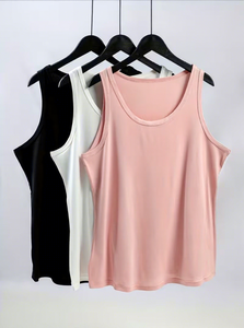 Women's Solid Knitted Tank Top Scoop Neck Breathable Regular Length Casual Style Pink White Black - Product Image 2