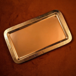 Plateau de service rectangulaire de luxe avec bord martelé en acier inoxydable, plat décoratif pour hôtel, buffet, mariage, fête, cadeau - Product Image 1