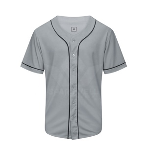 Maillot de baseball gris imprimé uni pour adulte unisexe, manches courtes, boutons sur le devant, évacuation de l'humidité, polyester, coupe classique, toutes saisons - Product Image 1