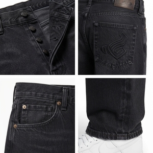 Jeans Holgados Personalizados OEM para Hombre, Talla Grande, 14oz, 100% Algodón, Denim Crudo Negro, Estilo Urbano, Logotipo Bordado, Botones con Efecto Desgastado - Product Image 4