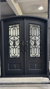 Puerta Principal de Hierro Forjado de Lujo, Resistente al Óxido, con Paneles de Vidrio Geométricos, Diseño Minimalista Abatible, Fácil de Montar - Product Image 6