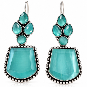 Vente en gros directe d'usine, boucles d'oreilles pendantes en argent oxydé tendance |   Bijoux Bohèmes en Pierre Turquoise - Product Image 1