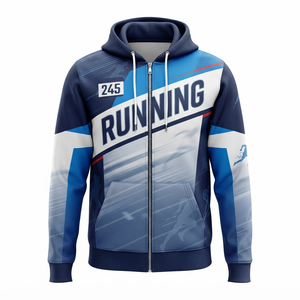 Sweat à capuche zippé de lacrosse pour homme, bleu et blanc, imprimé par sublimation, coupe sportive régulière, respirant, idéal pour le printemps - Product Image 6