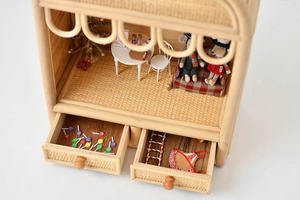 Delight your little one with this beautiful tabletop rattan kids toy dollhouse display case complete with two pull-out drawers. - Product Image 3