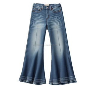 Coton Denim Jeans Dames Jambe Large Évasée Cloche-Bas Style Décontracté Lavable Haute Rue Botte Coupe Ceinture Broderie Décoration - Product Image 2