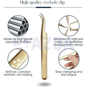 Ensemble de 5 pinces à cils en acier inoxydable plaqué or, pointes droites, courbées, en L et angulaires, durables, avec une prise parfaite pour - Product Image 4