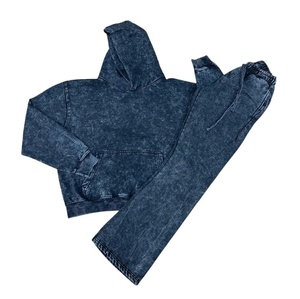 Ensemble de survêtement unisexe à capuche, couleur unie, manches longues, pantalon à cordon de serrage, tenue décontractée d'automne, 100 % coton, teint en pièce, coupe classique - Product Image 3
