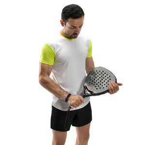 Men's <b>White</b> Lime Green Short Sleeve Crew Neck Sports T Shirt Athletic Tennis Padel Training <b>Top</b> Performance Shirt Active Wear - Product Image 1