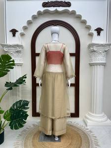 ชุดสัลวาร์ คามีซ ผ้าไหมซัลซ่าปักลายสีเบจ แห้งเร็ว สำหรับผู้หญิง ชุดชาติพันธุ์อินเดีย ปากีสถาน สำหรับงานแต่งงานและงานปาร์ตี้ - Product Image 6