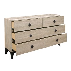 Belle commode de chambre crème et noire 1 pièce avec 6 tiroirs Design moderne et dessus en faux marbre - Product Image 4