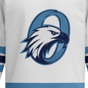 Men White Navy Blue Sublimated Ice Hockey Printable Polyester V Neck Jersey Long Sleeve <b>Athletic</b> Sports Uniform Apparel - Product Image 5