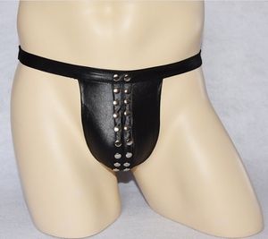 Jockstrap de Cuero para Hombre, Negro, Cintura Baja, Ropa Interior Sexy con Decoración de Remaches, Diseño Tentador - Product Image 5