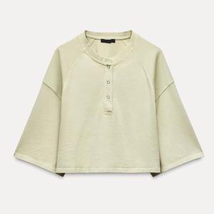 Women's 2 Piece <b>Knitted</b> Shorts <b>Set</b> Loose Fit Casual Top With Logo Print Mandarin Collar Three Quarter Sleeve Above Knee Length - Product Image 3
