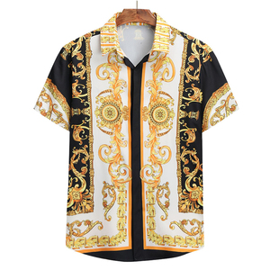 Chemises Hawaïennes Homme à Manches Courtes Personnalisables, Imprimé Doré Vintage, Décontractées pour l'Été et la Plage, Anti-Plis, Respirantes, de Créateur (ODM) - Product Image 1