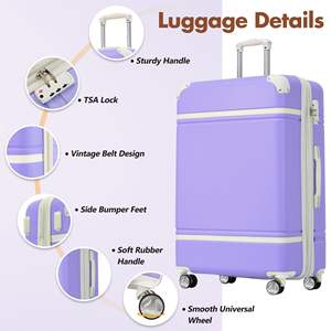 Single Vintage 28\" <b>Purple</b> Luggage Set Hardshell Lightweight <b>Suitcase</b> with Double Spinner Wheels TSA Lock Double Spinner Wheels - Product Image 4