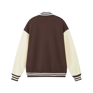 Veste varsity marron pour homme avec manches crème, boutonnée sur le devant, style décontracté pour l'automne, coupe classique, col rabattu, veste varsity pour homme - Product Image 2