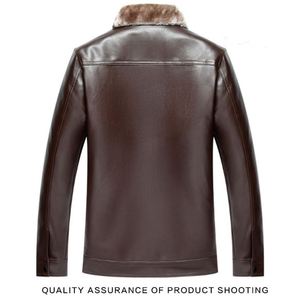 Veste d'hiver pour homme en cuir marron respirant, grande taille, avec doublure en fausse fourrure, manches longues, coupe-vent - Product Image 2
