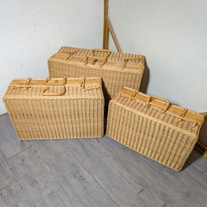 Caja de almacenamiento de viaje con asa, maleta de ratán tejido, precio económico, precio al por mayor, juego de maletas. - Product Image 1