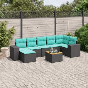 Black Poly Rattan Garden <b>Sofa</b> <b>Set</b> With Cushions 8 Piece Outdoor Furniture Contemporary Design - Product Image 1