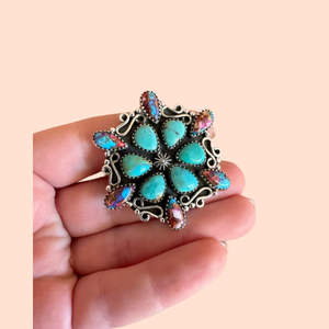 Bague en grappe de conception de fleurs en argent massif 925 avec pierre précieuse rose Dhalia Bague de créateur artisanale bohème pour fête de mariage - Product Image 2