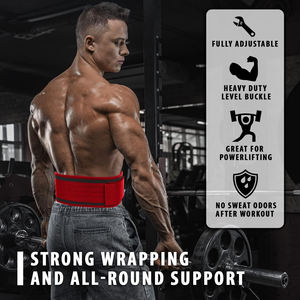 Ceinture de musculation en néoprène rouge avec fermeture à boucle, soutien de la taille réglable pour l'entraînement en force, design respirant unisexe - Product Image 5