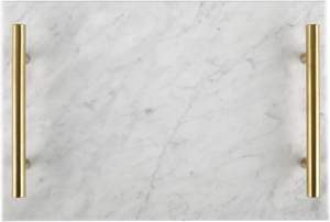 Plateau décoratif en marbre fait main avec poignées en métal doré, élégant organisateur de coiffeuse - Product Image 6