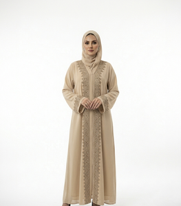 High Quality Green Embroidered Abaya Long Sleeve Maxi Dress High Neck Loose Fit Floral Pattern Modest Wear for Women Daily Use - Product Image 6