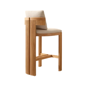 Modern Natural Outdoor Bar <b>Stool</b> Solid Teak Vertical Fluted Frame Plush Cushion Eco-Friendly Luxury Hotel Resort Furniture - Product Image 6