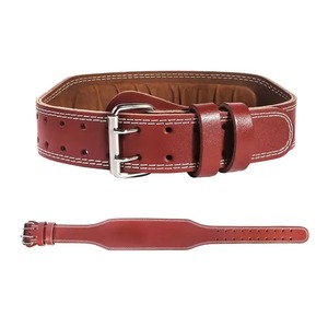 Cinturón de Levantamiento de Pesas de Cuero Genuino de Vaca, Hebilla Roja Rectangular Plateada, Duradero, Moldeado en una Sola Pieza, Estilo Casual - Product Image 1