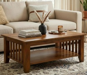 Traditional Slat-Sided Wooden Living Room <b>Table</b> | 2-Tier Rectangular Coffee <b>Table</b> | B2B Wholesale India - Product Image 1