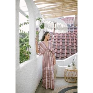 Women's <b>Boho</b> Plaid V-Neck Maxi Dress Casual Loose Beach Summer Long 100% Cotton Batwing Sleeves Eco-Friendly - Product Image 3