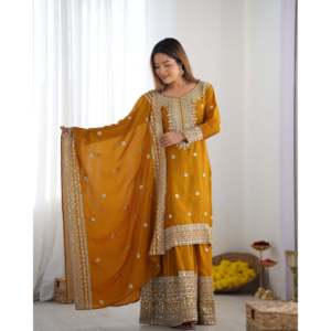 Hermosa ropa y accesorios musulmanes tradicionales-Top-Plazo Dupatta con trabajo de secuencia de bordado pesado - Product Image 4