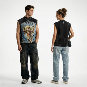 High Quality Trendy Fashionable Custom Graphic Sleeveless Tank Top Cotton Casual Streetwear Summer Oversized T Shirts Men - Product Image 2