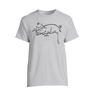 เสื้อยืดแขนสั้นสีเทาสำหรับผู้ชาย พิมพ์ลายการ์ตูนแมว ทรงปกติ คอกลม สไตล์ลำลอง ผ้าเจอร์ซีย์ - Product Image 3