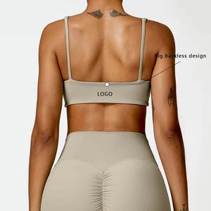 V-<b>neck</b> High Cut 2-Piece Set Casual Custom Gym Sportswear Wholesale Backless Yoga Slimming Fitness for Women Front Logo - Product Image 3