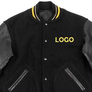 Chaqueta Bomber Varsity con Logotipo Personalizado para Hombre y Mujer, Lana Negra Oscura con Mangas de Cuero, Venta al por Mayor, Súper Calidad - Product Image 4