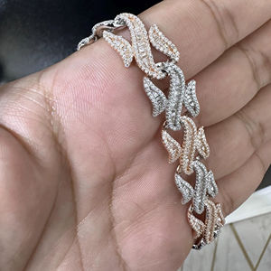 Two-Tone Gold Plated Moissanite Claw Setting Tennis <b>Cuban</b> <b>Chain</b> Bracelet <b>Silver</b> Statement Jewelry for Women - Product Image 1