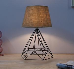 Modern Geometric <b>Iron</b> Table Lamp With Beige Fabric Drum Shade E26 LED Bulb 2700K Warm Light AC 220V Switch Control - Product Image 3