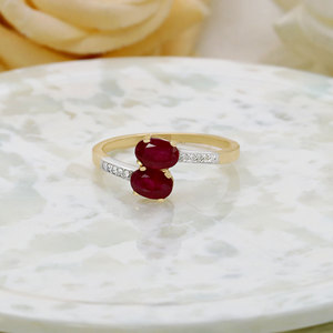 Bague fine ovale en or jaune 14 carats avec rubis et diamants pour femme, bijoux en pierres précieuses naturelles, cadeau pour femme, fête, mariage, vente en gros - Product Image 6