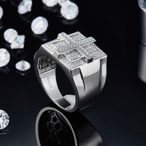 Unisex 925 <b>Silver</b> Rhodium Plated Moissanite <b>Cross</b> Engagement <b>Ring</b> Prong Setting Brilliant Cut Romantic Style 12 GM IGI Certified - Product Image 2