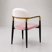 En stock, chaise de salle à manger moderne pour café, revêtement en velours, rose, blanc, or, pieds noirs, livraison rapide, mobilier de restaurant, fauteuil