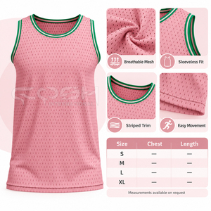 Cosh International Sorority Sisterhood Pink <b>Mesh</b> Basketball Jersey Tank <b>Top</b> Round Neck Sleeveless Breathable Solid Color Regular - Product Image 6