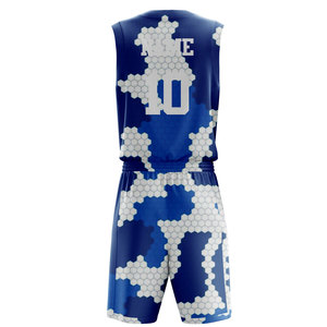 Ensemble de maillots de basket-ball personnalisés sublimés, col en V, sans manches, évacuation de l'humidité, impression du nom de l'équipe, adulte unisexe, bleu et blanc - Product Image 2