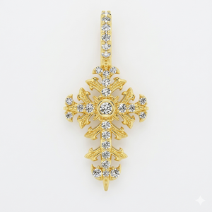 Collar con Colgante de Cruz de Jesús en Filigrana de Oro 10K, con Diamantes Naturales, Joyería Religiosa Cristiana, Colgantes Finos - Product Image 1